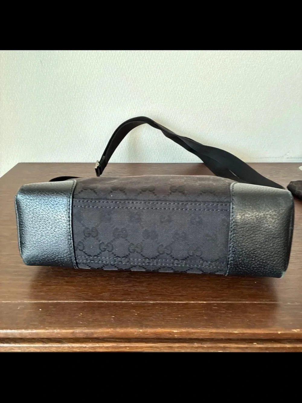 Gucci Black GG Canvas Messenger Bag with Adjustable Strap